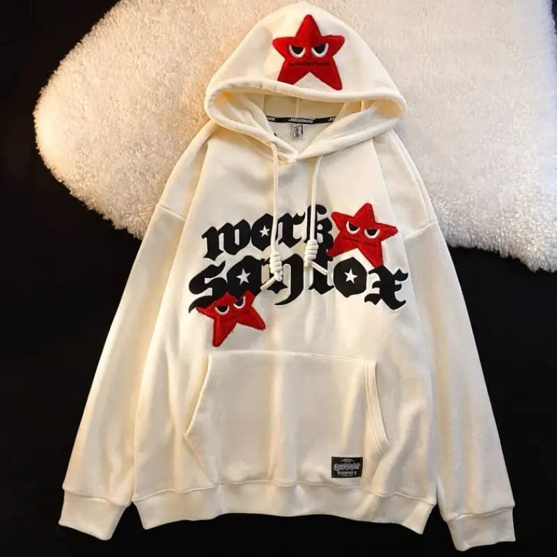Autumn and Winter Women's Pullover Hoodie with Five-Pointed Star Embroidery and Letter Design